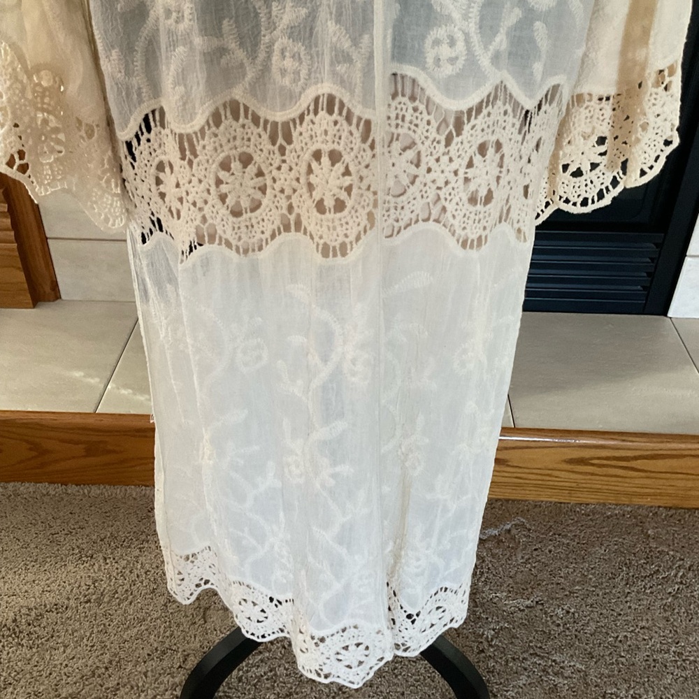 Crochet Open Weave Detail Longline Kimono, One Size Fits Most - Picture 8 of 11